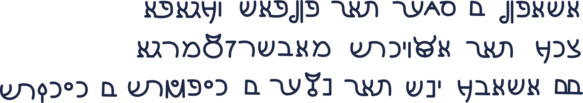 A right to left writing system consisting of three lines of writing. It is at this point unknown what it says, but a lot of the glyphs resemble the hebrew alephbet.